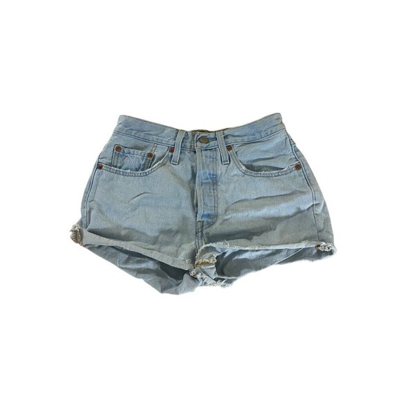 Levi's Women's 501 Blue Denim Raw Hem Festival Shorts - 26 - Picture 1 of 9